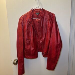 Red Leather Jacket with Skirt Set